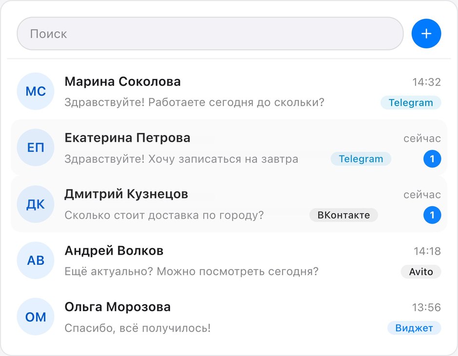 Лента диалогов в кабинете BOTIX