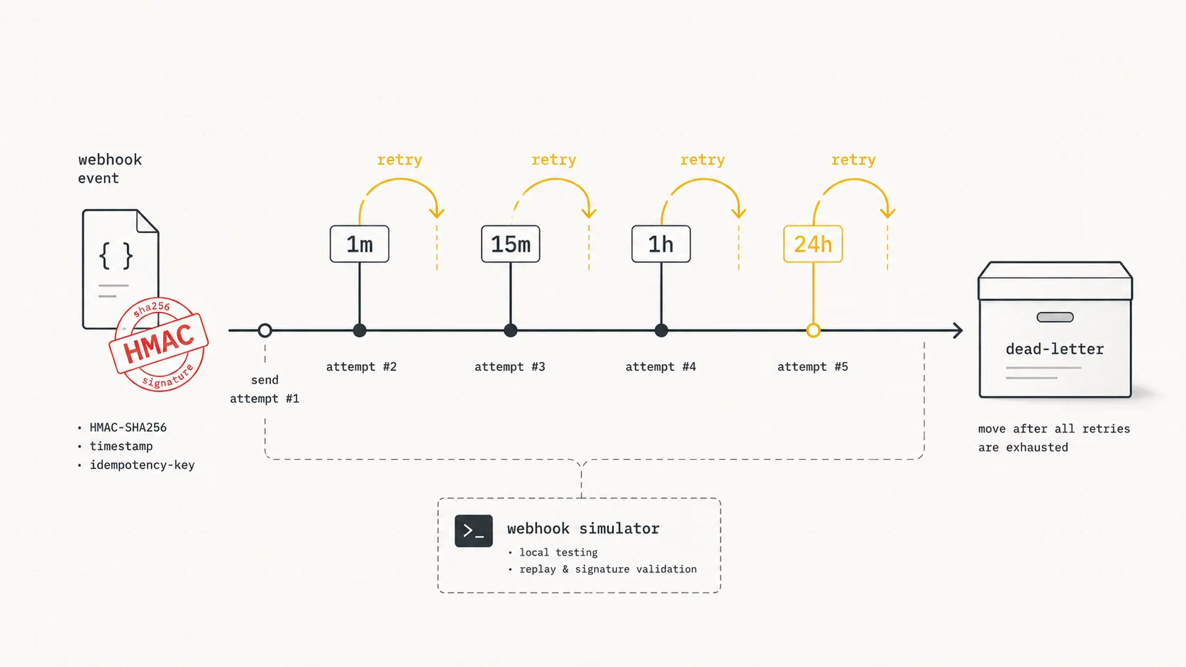 Как надёжно доставлять webhook: подпись, retry, симулятор
